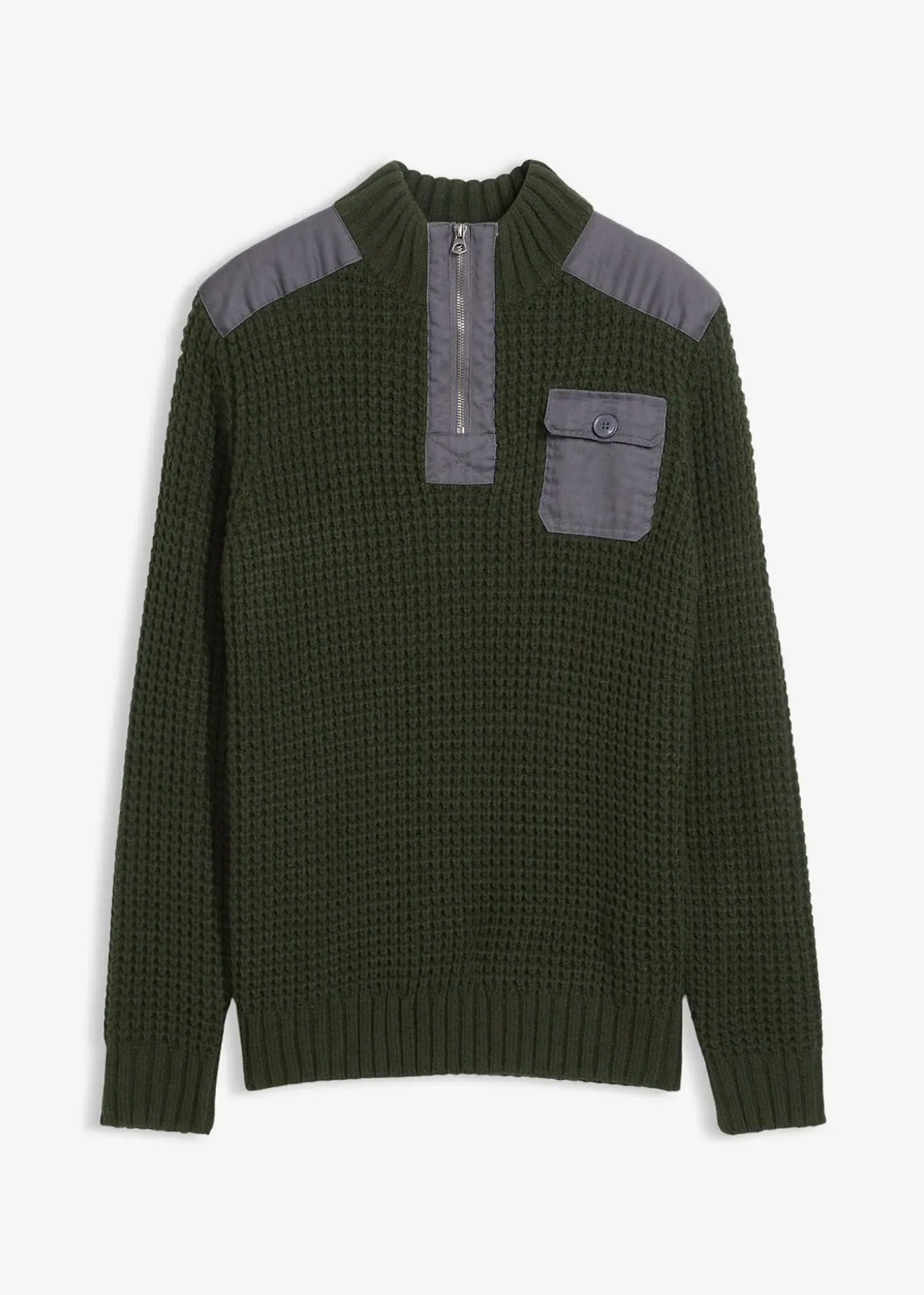 Pull camionneur en grosse maille avec empiècements en tissu