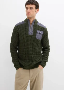 Pull camionneur en grosse maille avec empiècements en tissu