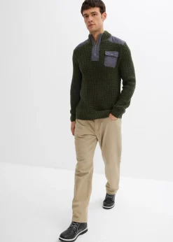 Pull camionneur en grosse maille avec empiècements en tissu