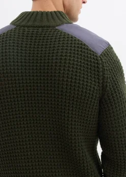Pull camionneur en grosse maille avec empiècements en tissu