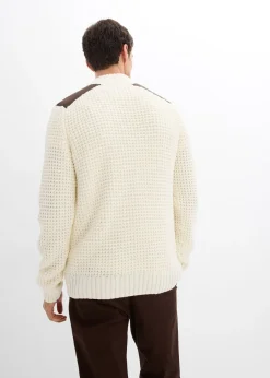 Pull camionneur en grosse maille avec empiècements en tissu