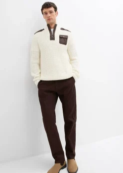 Pull camionneur en grosse maille avec empiècements en tissu