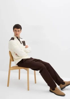 Pull camionneur en grosse maille avec empiècements en tissu