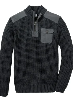 Pull camionneur en grosse maille avec empiècements en tissu