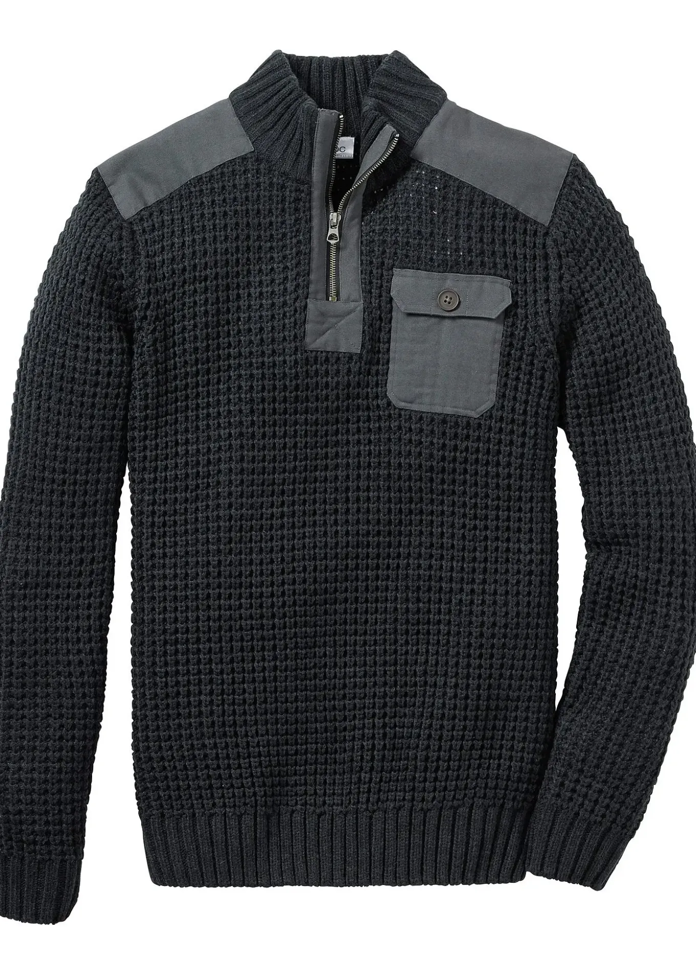 Pull camionneur en grosse maille avec empiècements en tissu