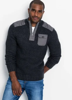 Pull camionneur en grosse maille avec empiècements en tissu