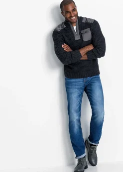 Pull camionneur en grosse maille avec empiècements en tissu