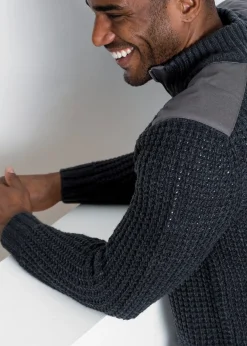 Pull camionneur en grosse maille avec empiècements en tissu