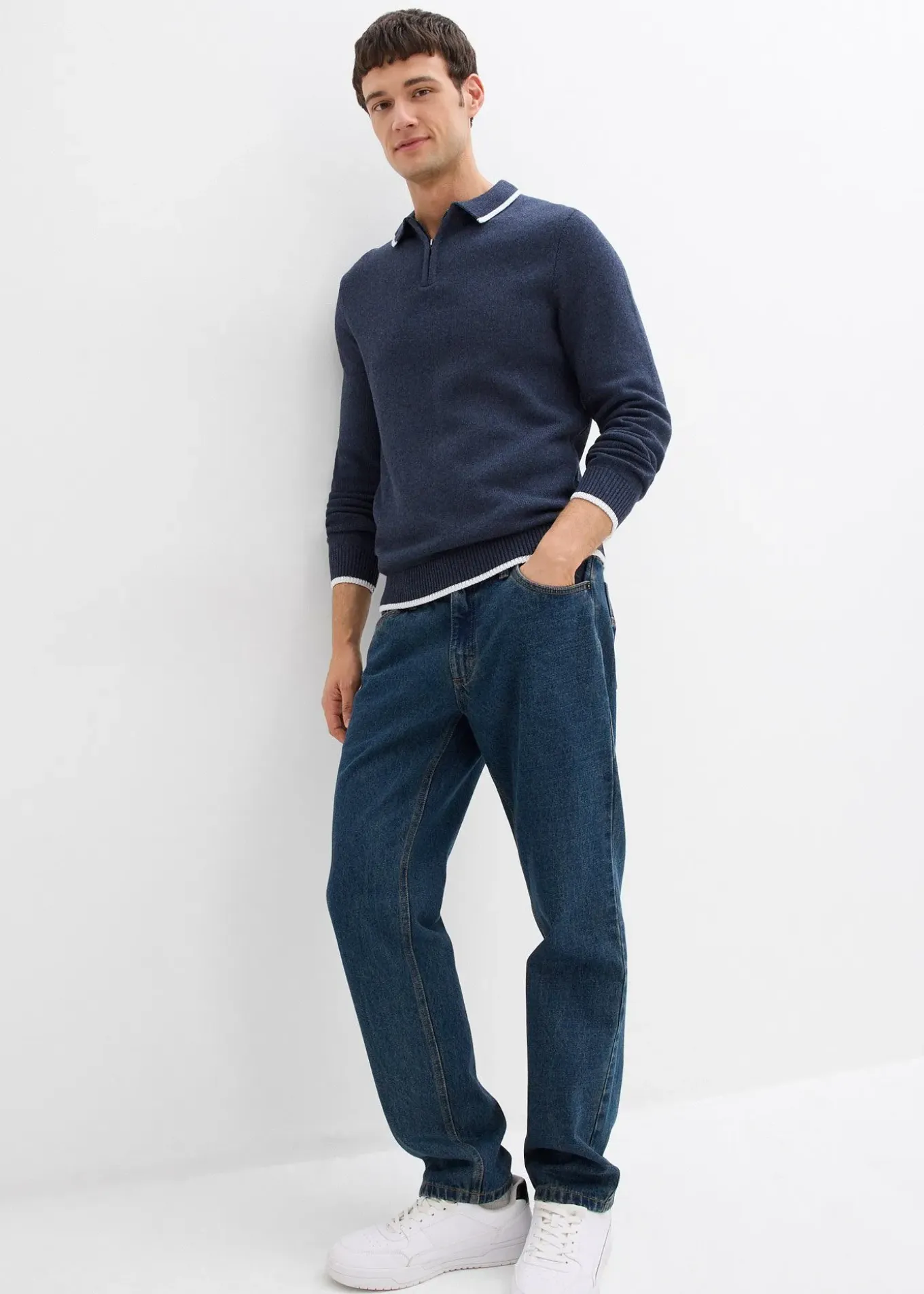 Pull col polo en coton recyclé majoritaire