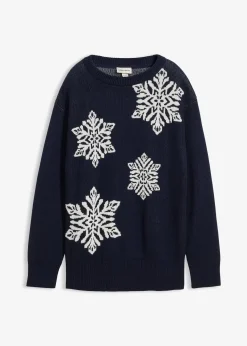 Pull col rond avec flocons de neige