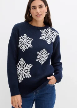 Pull col rond avec flocons de neige