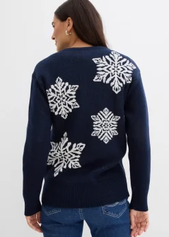 Pull col rond avec flocons de neige
