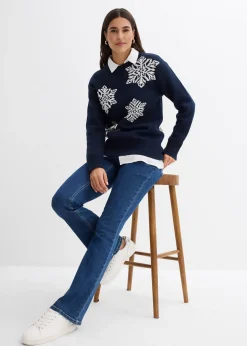 Pull col rond avec flocons de neige