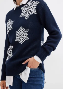 Pull col rond avec flocons de neige