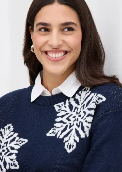 Pull col rond avec flocons de neige
