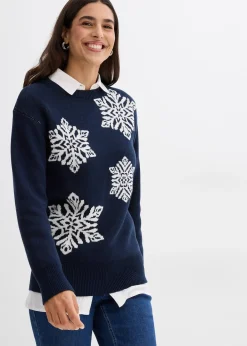 Pull col rond avec flocons de neige