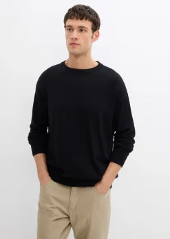 Pull col rond doux en coton mélangé, loose