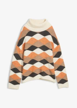 Pull col roulé à motif graphique