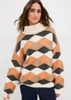 Pull col roulé à motif graphique