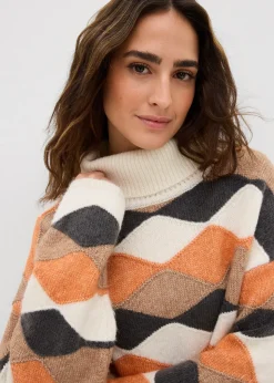 Pull col roulé à motif graphique