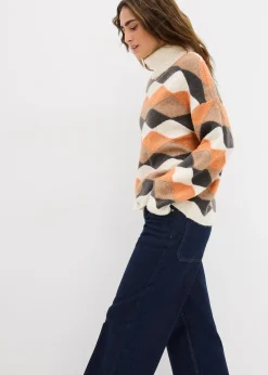 Pull col roulé à motif graphique