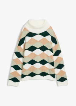Pull col roulé à motif graphique