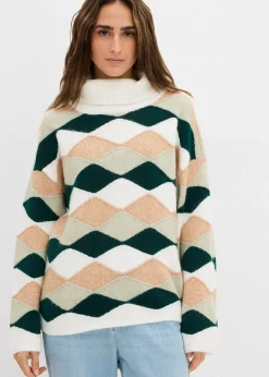 Pull col roulé à motif graphique
