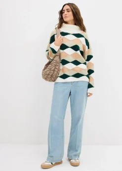 Pull col roulé à motif graphique