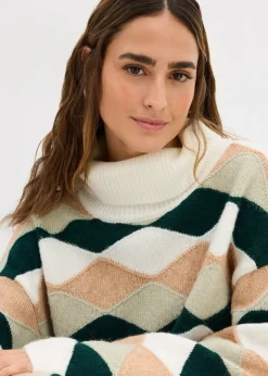 Pull col roulé à motif graphique