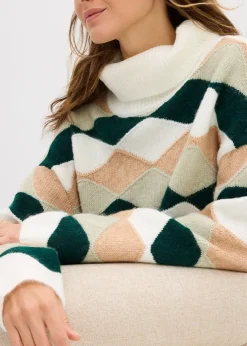 Pull col roulé à motif graphique