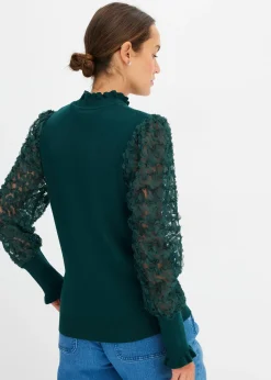 Pull col roulé avec manches en mousseline