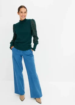 Pull col roulé avec manches en mousseline