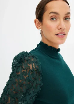 Pull col roulé avec manches en mousseline