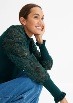 Pull col roulé avec manches en mousseline