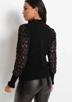 Pull col roulé avec manches en mousseline