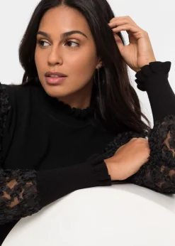 Pull col roulé avec manches en mousseline