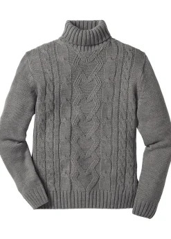 Pull col roulé en maille torsadée