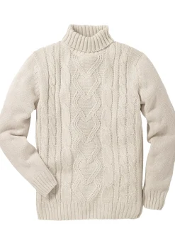 Pull col roulé en maille torsadée