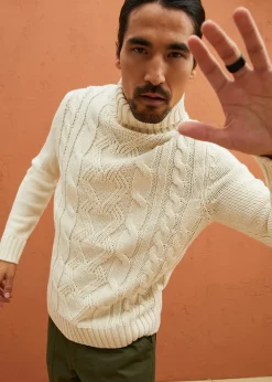 Pull col roulé en maille torsadée