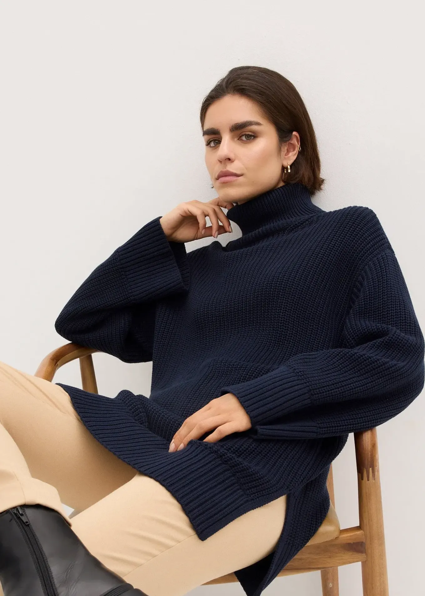 Pull col roulé oversize en coton mélangé