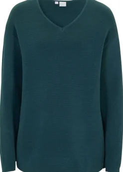 Pull col V en maille milano côtelée