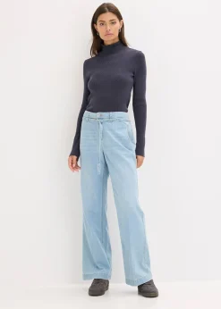 Pull côtelé en viscose mélangée fluide