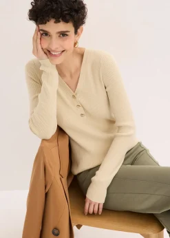 Pull côtelé en viscose mélangée