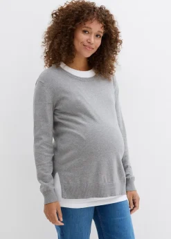 Pull de grossesse 3-en-1 en maille de coton avec top d’allaitement