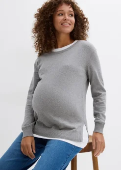Pull de grossesse 3-en-1 en maille de coton avec top d’allaitement