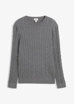 Pull doux à torsades en fine maille de coton majoritaire, slim