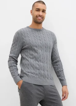 Pull doux à torsades en fine maille de coton majoritaire, slim