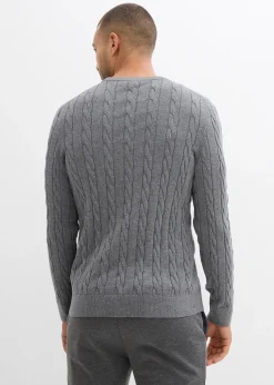 Pull doux à torsades en fine maille de coton majoritaire, slim