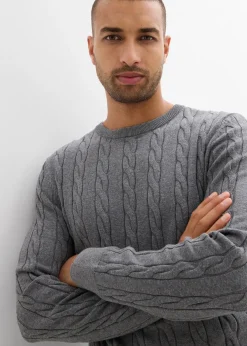 Pull doux à torsades en fine maille de coton majoritaire, slim