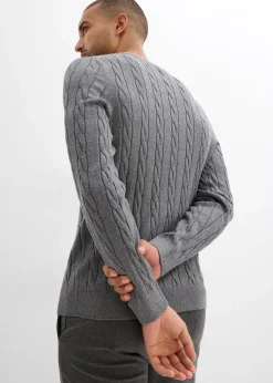 Pull doux à torsades en fine maille de coton majoritaire, slim
